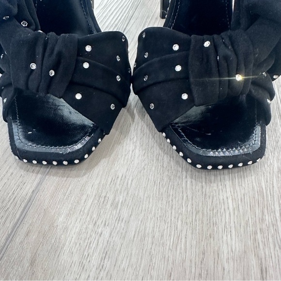 NWT Saint Laurent Freja suede bow crystal open toe heels black 9.5 EUR 39.5 - Picture 5 of 13